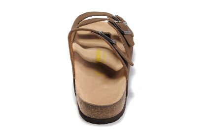 Birkenstock Three-Button Brown Scrub Leather Casual Sandals