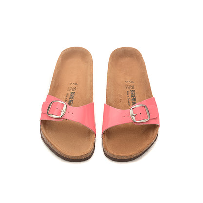 Birkenstock Single Button Pinkish Orange Matte Leather Slippers
