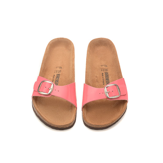 Birkenstock Single Button Pinkish Orange Matte Leather Slippers