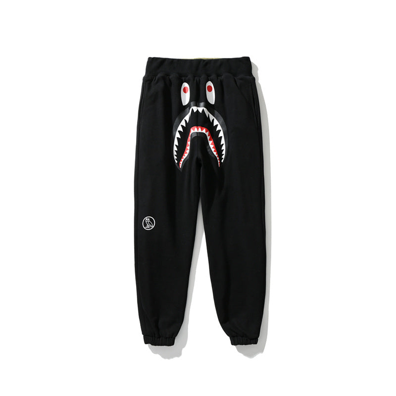 A Bathing Ape Shark Head Camouflage Patchwork Double Face Wear Trousers Black