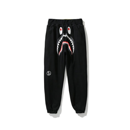 A Bathing Ape Shark Head Camouflage Patchwork Double Face Wear Trousers Black