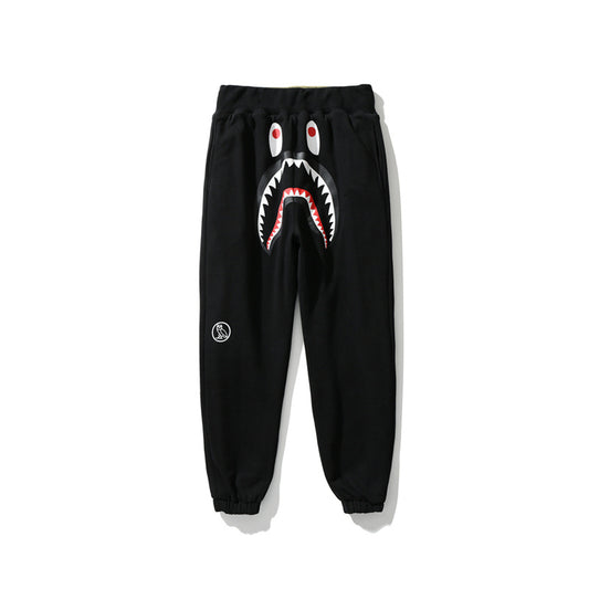 A Bathing Ape Shark Head Camouflage Patchwork Double Face Wear Trousers Black