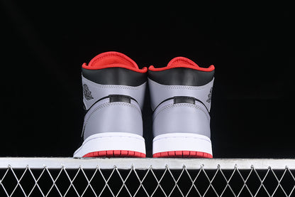 Nike Air Jordan 1 Mid Black Cement Grey Fire Red Sole Sneakers