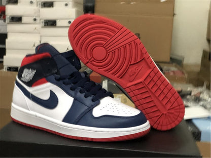 Nike Air Jordan 1 Mid SE USA Olympic White Navy Blue Red Sneakers