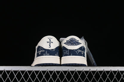 Nike Air Jordan 1 Low Travis Scott Fragment Design OG SP Louis Vuitton White Denim Blue Sneakers