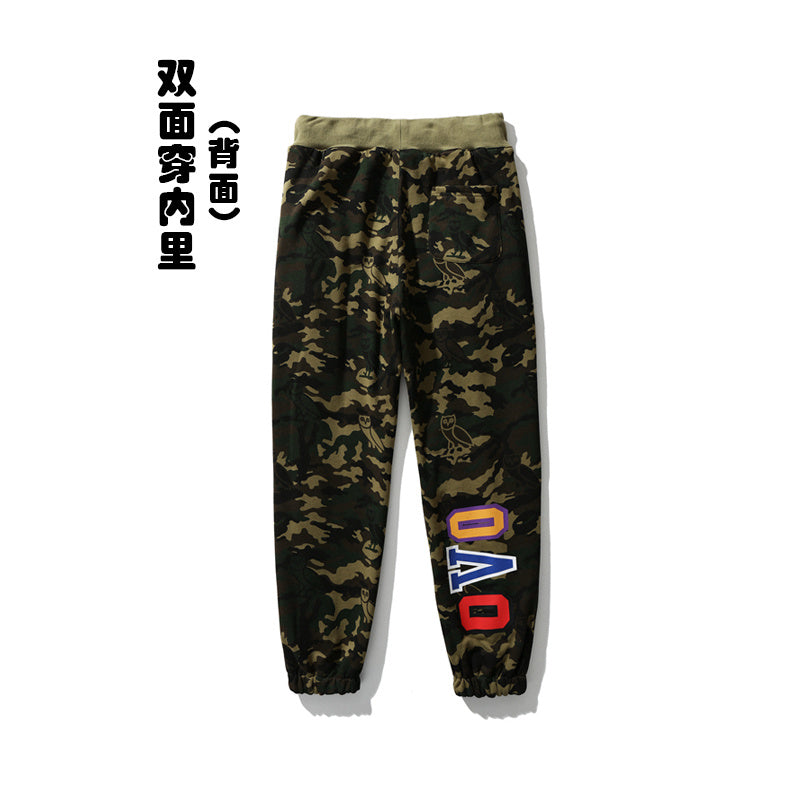 A Bathing Ape Shark Head Camouflage Patchwork Double Face Wear Trousers Black