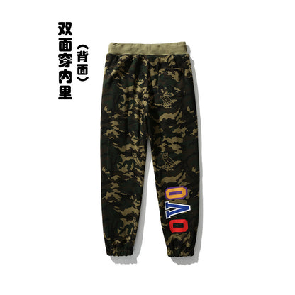 A Bathing Ape Shark Head Camouflage Patchwork Double Face Wear Trousers Black