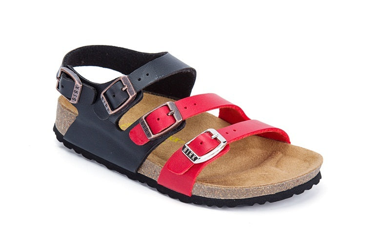 Birkenstock Ellice Three-Button Black/Red Color match Matte Leather Strappy Sandals
