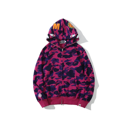 A Bathing Ape Shark Head Classic Fur Hoodie Purple