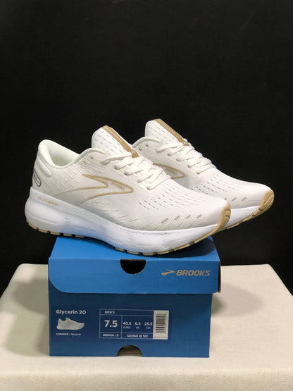 Brooks Glycerin GTS 20 Shock-absorbing Wear-resistant Running Shoes White