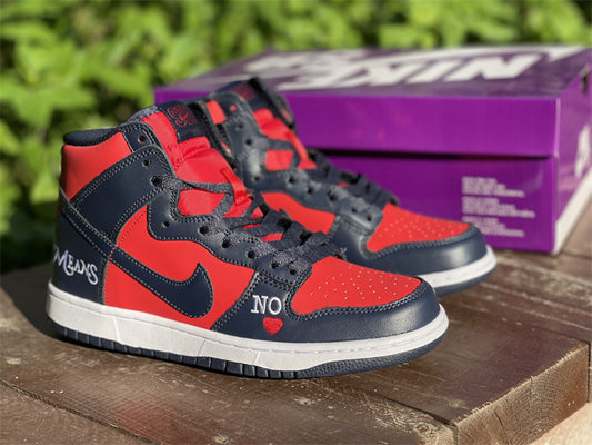 Nike Supreme Dunk SB High By Any Means Red Navy Sneakers