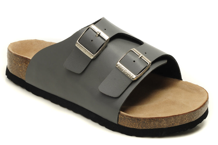 Birkenstock Two Buttons Gray Matte Leather Fashion Slippers