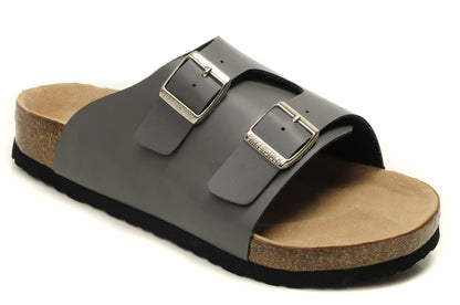 Birkenstock Two Buttons Gray Matte Leather Fashion Slippers