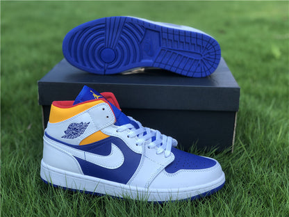 Nike Air Jordan 1 Mid Laser Orange White Deep Royal Blue Sneakers