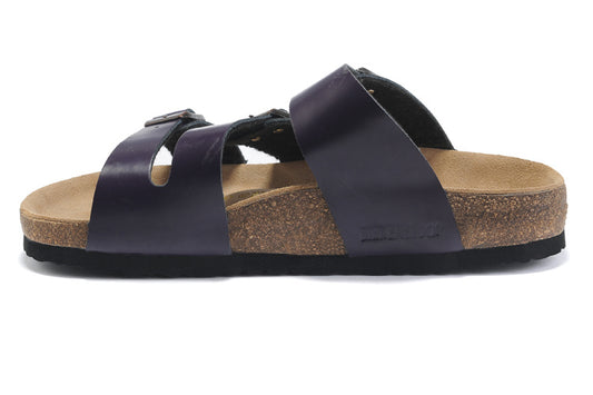 Birkenstock Three-Button Purple Matte Leather Sandals