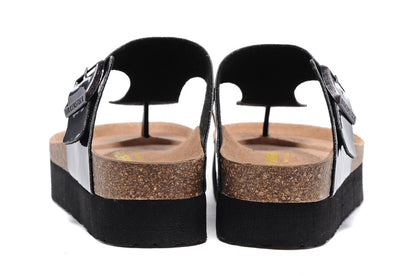 Birkenstock Black Patent Leather Platform Flip Flops