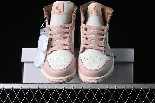 Nike Air Jordan 1 Mid Oxford Sail Archaeo Brown White Pink Sneakers