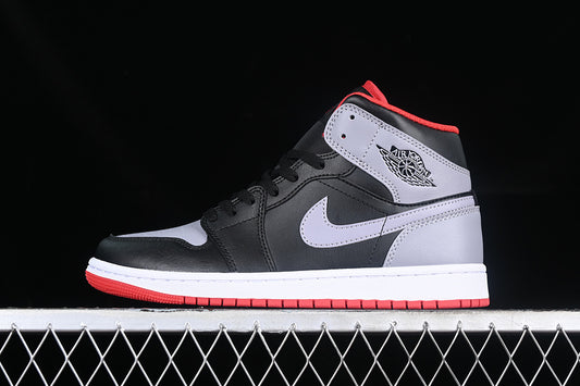 Nike Air Jordan 1 Mid Black Cement Grey Fire Red Sole Sneakers