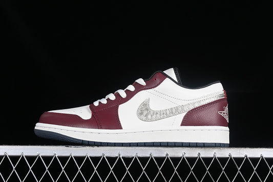 Nike Air Jordan 1 Low Metallic Silver Grain Dark Red White Sneakers