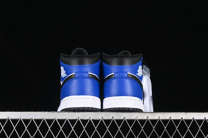 Nike Air Jordan 1 Mid Black White Blue Sneakers