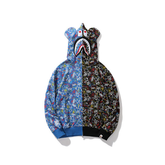 A Bathing Ape BAPE Violent Bear Joint Edition Black And Blue Matching Hoodie