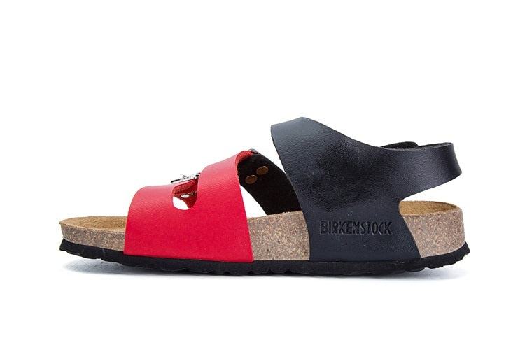 Birkenstock Ellice Three-Button Black/Red Color match Matte Leather Strappy Sandals