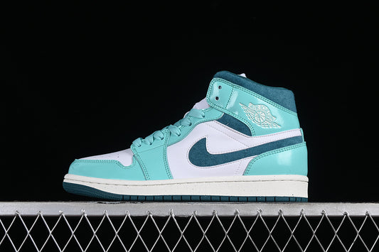 Nike Air Jordan 1 Mid White Turquoise Green Sail Sneakers