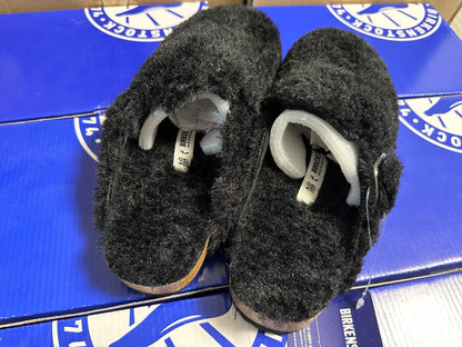Birkenstock Big Buckle Pure Black Shearling Clog Shoes