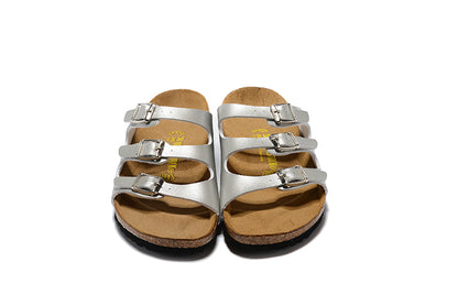 Birkenstock Florida Silver Three-Breasted Leather Sandals
