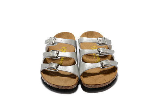 Birkenstock Florida Silver Three-Breasted Leather Sandals