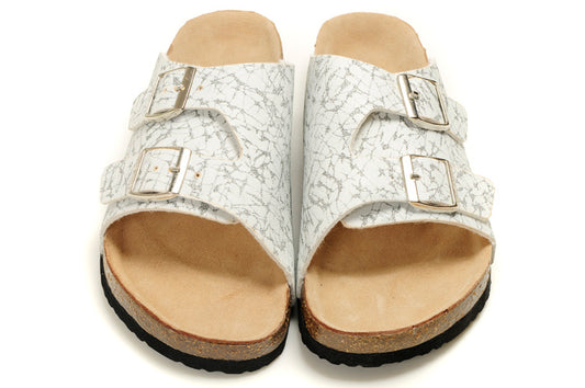 Birkenstock Two Buttons White Pattern Matte Leather Fashion Slippers