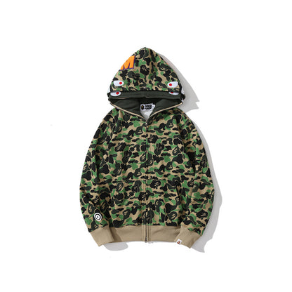 A Bathing Ape BAPE Shark Head Camouflage Double Hoodie Green