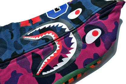A Bathing Ape BAPE Shark Head Splicing Camouflage Zipper Hoodie Purple And Blue