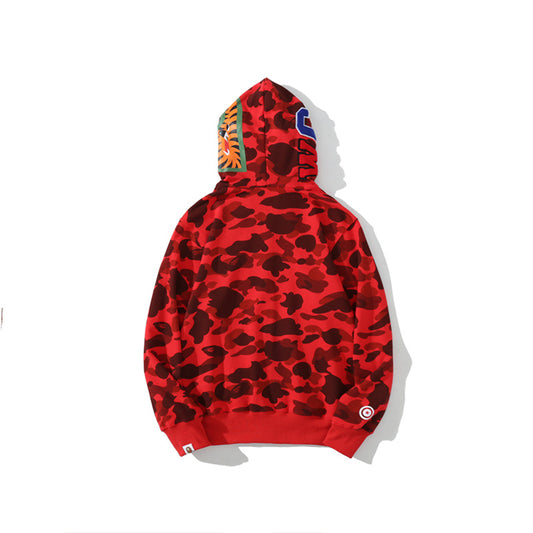 A Bathing Ape Shark Head Classic Fur Hoodie Red