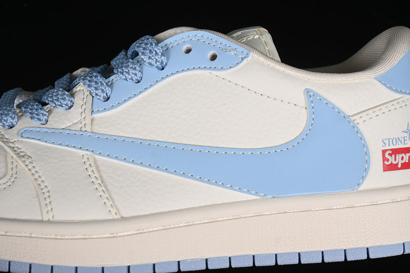 Nike Air Jordan 1 Low OG SP Off-White Travis Scott Fragment Design Light Blue Sole White Blue Sneakers