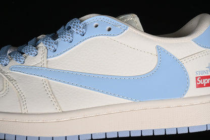 Nike Air Jordan 1 Low OG SP Off-White Travis Scott Fragment Design Light Blue Sole White Blue Sneakers