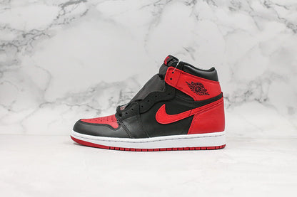 Nike Air Jordan 1 Retro High-Top Bred 2001 Black Red Leather Sneakers