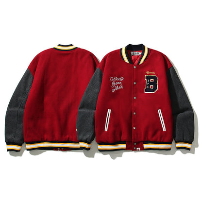 A Bathing Ape Embroidered STA Star Patchwork Tweed Jacket Baseball Jacket Red