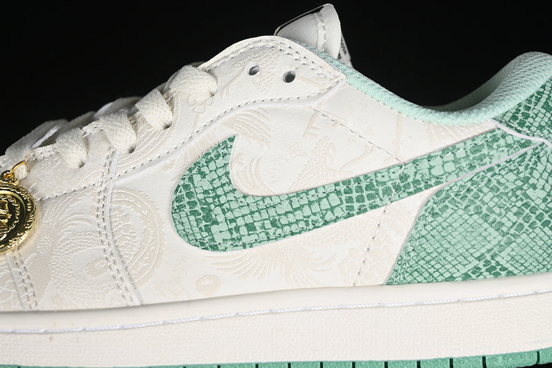 Nike Air Jordan 1 Low OG Grey White Green Snakeskin Grain Sneakers