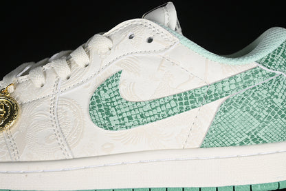 Nike Air Jordan 1 Low OG Grey White Green Snakeskin Grain Sneakers