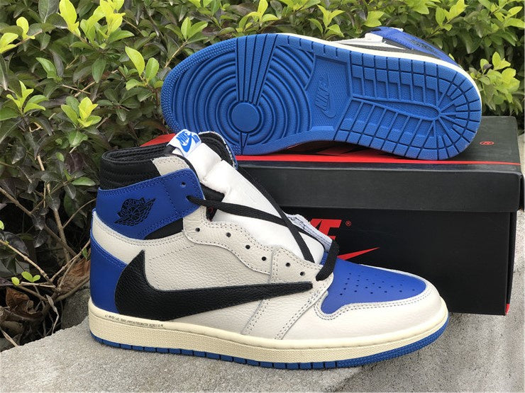 Nike Air Jordan 1 Retro High OG Fragment Travis Scott Sail Blue Sneakers