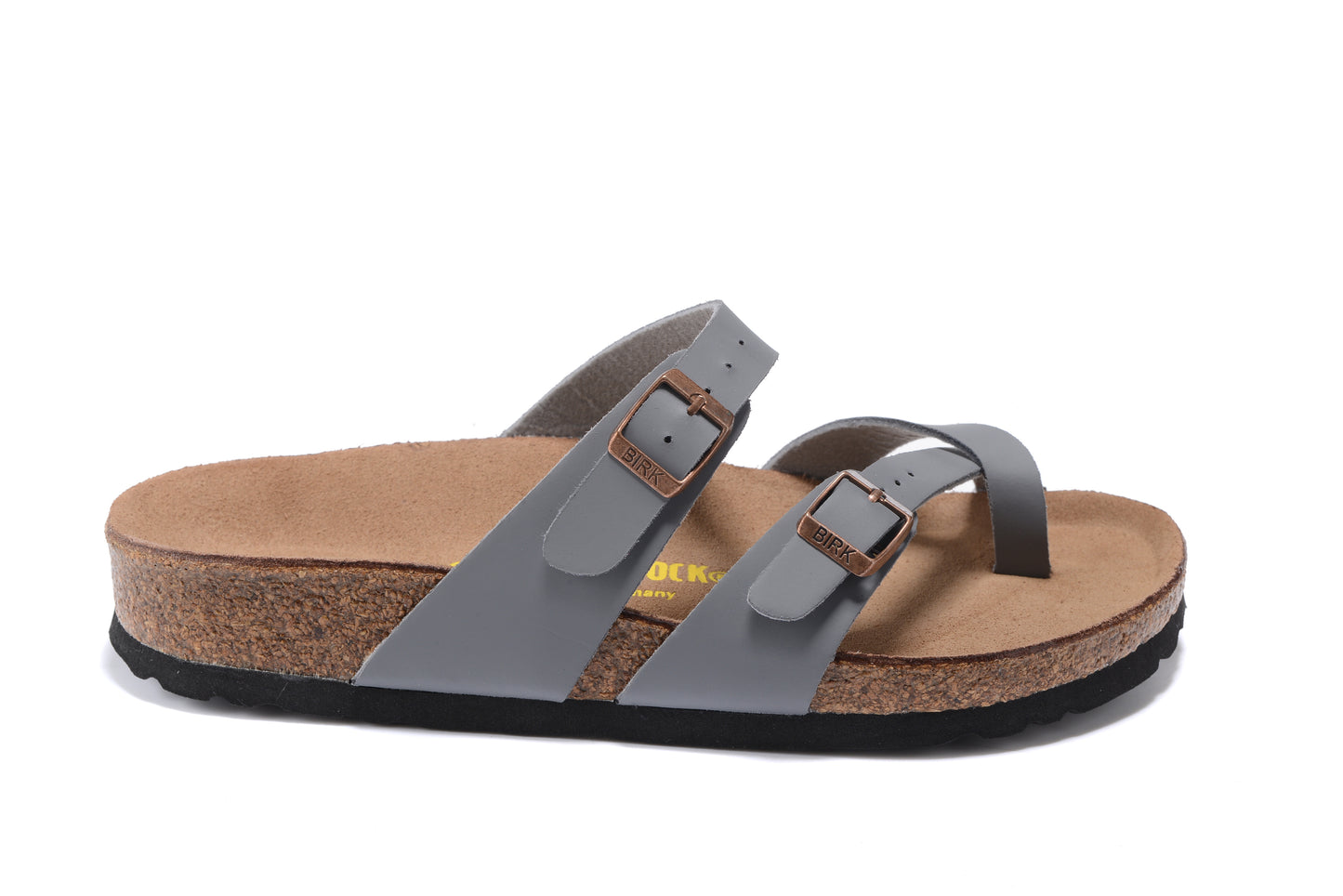 Birkenstock Gray Comfort Toe-Loop Leather Sandals