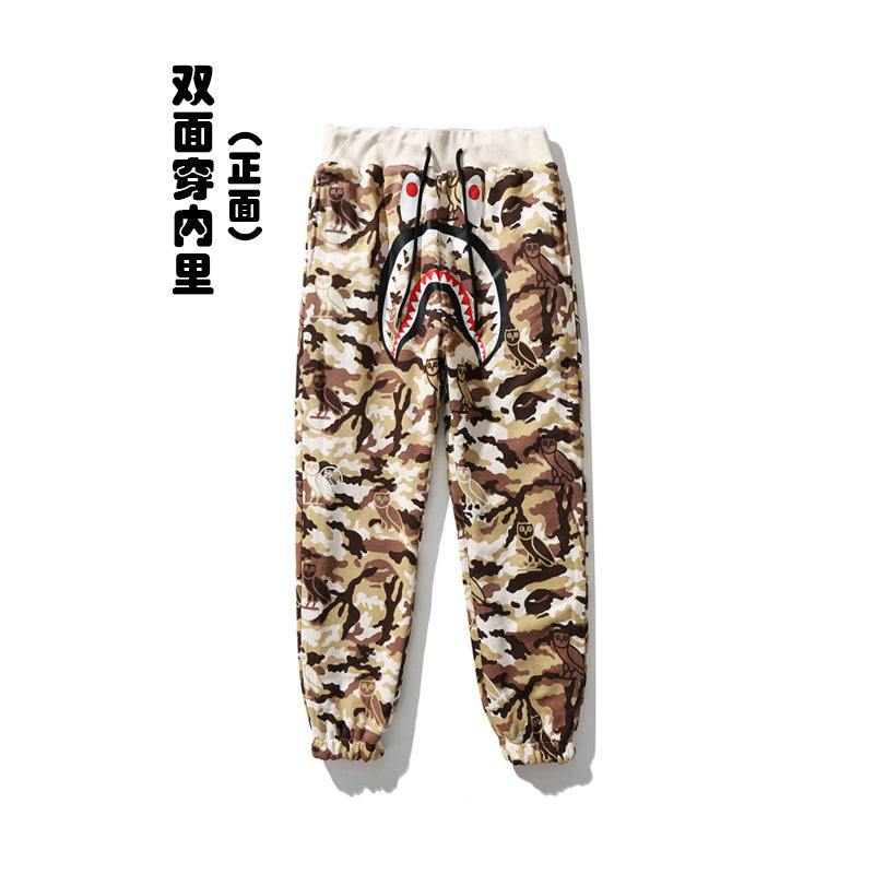 A Bathing Ape Shark Head Camouflage Patchwork Double Face Wear Trousers Red