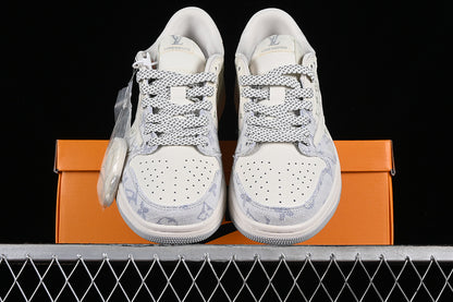 Nike Air Jordan 1 Low Travis Scott Fragment Design LV Light Blue Printing White Sneakers