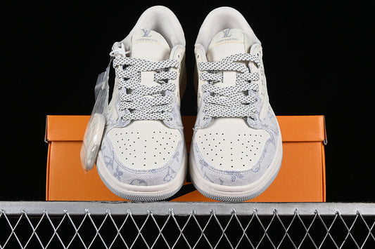 Nike Air Jordan 1 Low Travis Scott Fragment Design LV Light Blue Printing White Sneakers