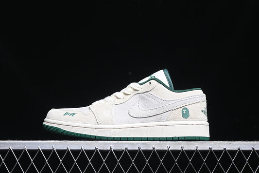 Nike Air Jordan 1 Low Bape Green Sole Grey White Sneakers