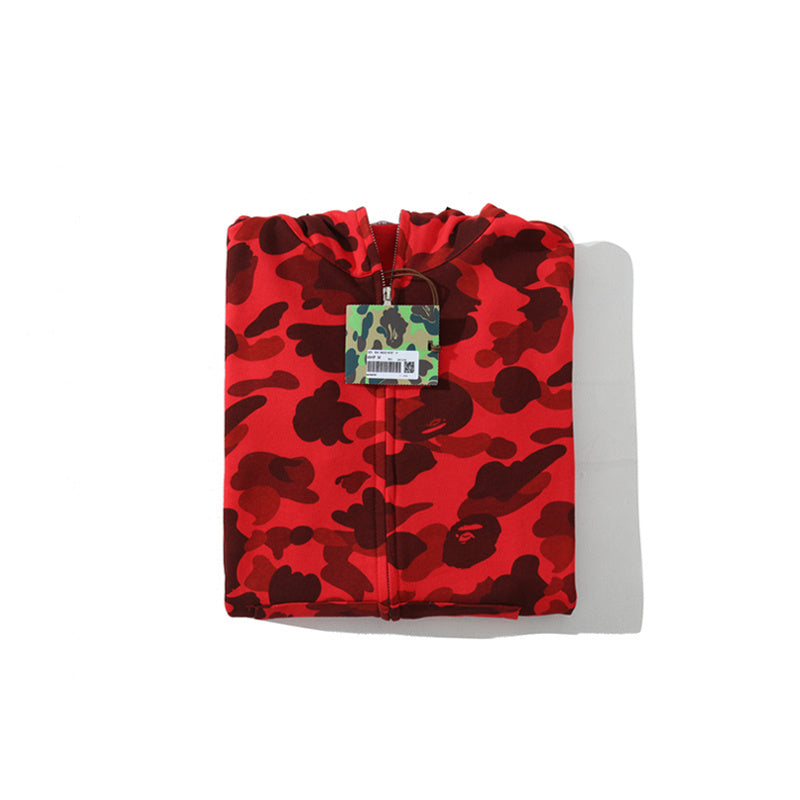 A Bathing Ape Shark Head Classic Fur Hoodie Red