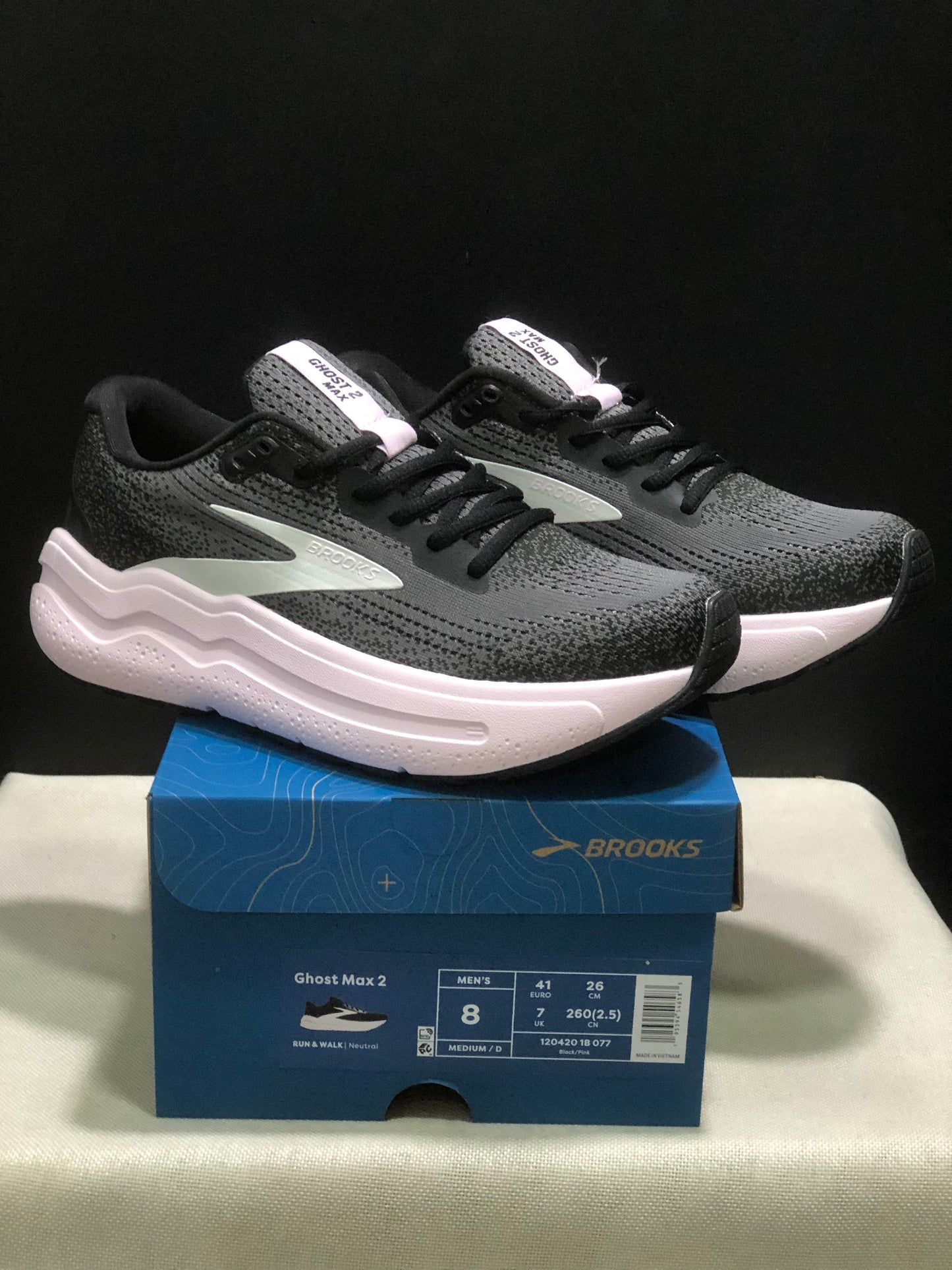 Brooks Ghost Max 2 Breathable Low-top Running Shoes Black/Pink