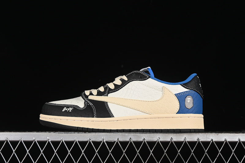 Nike Air Jordan 1 Low BAPE Travis Scott Fragment Design Blue Beige White Black Sneakers