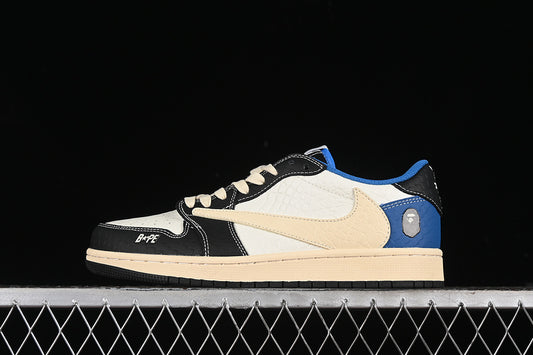 Nike Air Jordan 1 Low BAPE Travis Scott Fragment Design Blue Beige White Black Sneakers